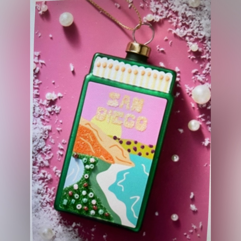 ❤️ ANTHROPOLOGIE FURBISH DESTINATION MATCHBOOK SAN DIEGO GLASS ORNAMENT NEW